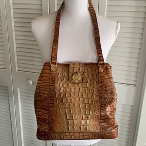 Brahmin Flower Toasted Almond Collection Shoulder Bag Leather Croc Print Purse